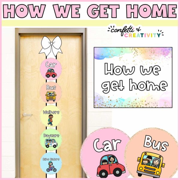 Shows the dismissal chart on a door with a ribbon set up