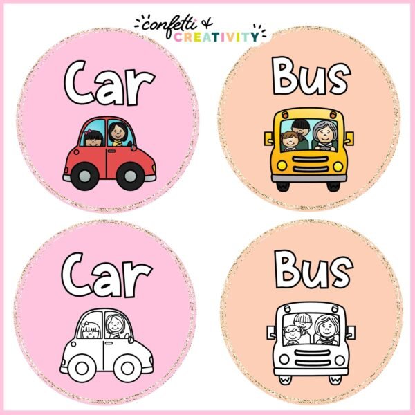 Pastel How We Get Home 2 Shows examples of cards with both color and black and white clipart options