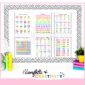 Shows 6 of the 8 posters in the product set up on a bulletin board set up. The bulletin board includes black and white bulletin board borders