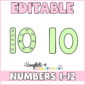Shows number 10 with multiplication numbers as well as a blank version with the text "Editable"