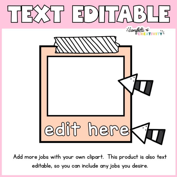 Patel Classroom Job Cards 4 Shows a frame of where the classroom jobs clipart can be placed