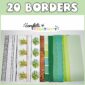 Shows all the border options in the product with the text "20 borders" at the top of the image