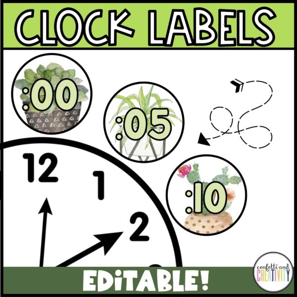 Shows examples of color labels next to a clock