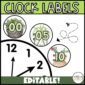 Shows examples of color labels next to a clock