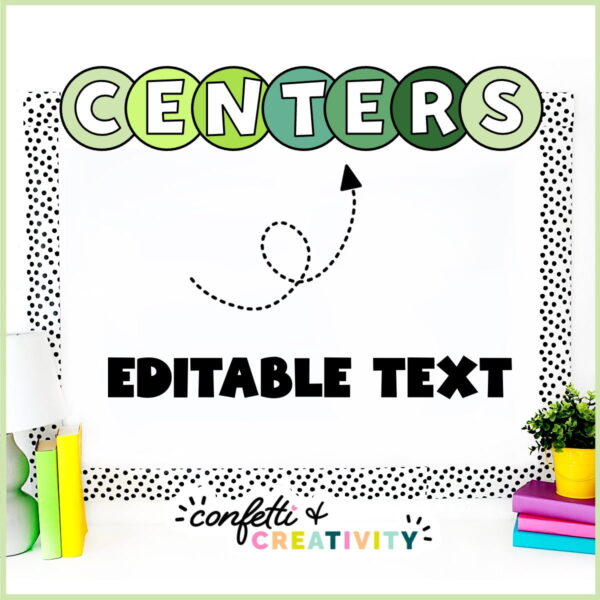 Plant Header Preview 2 Shows stock photo bulletin board with the word "Centers" at the top. The middle of the image ahs "text editable" language to show that the headers can be edited