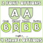 Shows 2 different font options along with 4 different shape headers to show the options a teacher has to set up their bulletin board