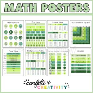 Shows all 8 posters with the text "Math Posters" at the top of the image