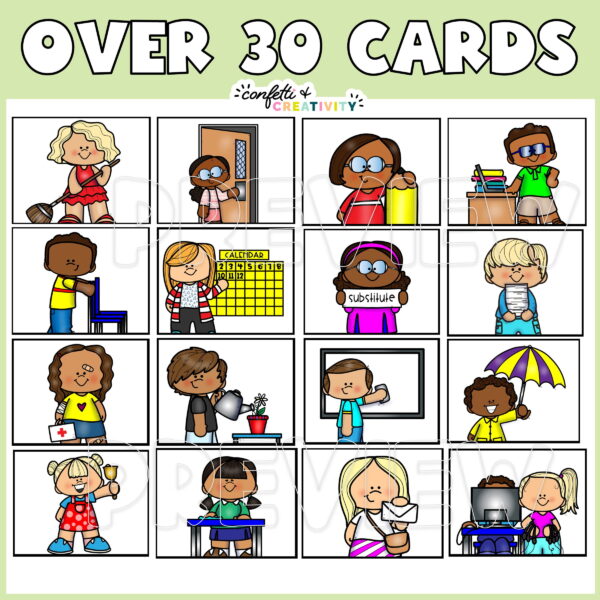 Plant Classroom Jobs 3 Shows 16 examples cards with the text "over 30 cards" at the top of the image