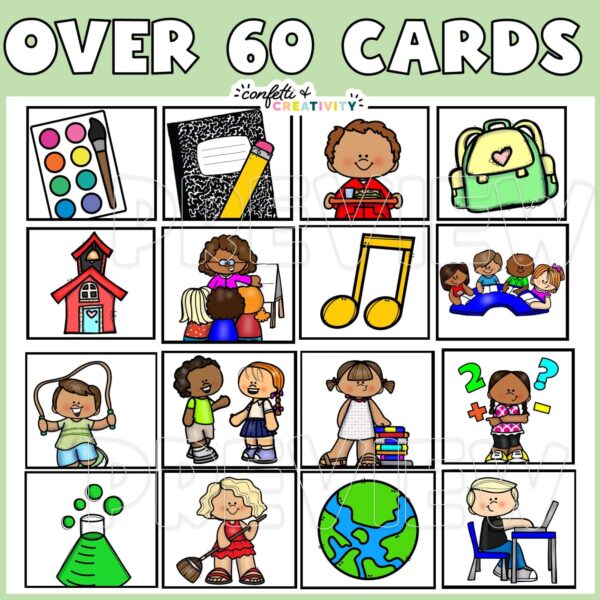 Plant Visual Cards - Example Cards Shows 16 examples of cards for the visual schedule. Text at the top of the image says "Over 30 cards" to show that there are many more options in this product