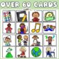 Shows 16 examples of cards for the visual schedule. Text at the top of the image says "Over 30 cards" to show that there are many more options in this product