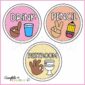 Shows 3 example hand signal cards with clipart. Example includes pencil, drink, and others.