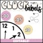 Shows retro clock labels next to a clock