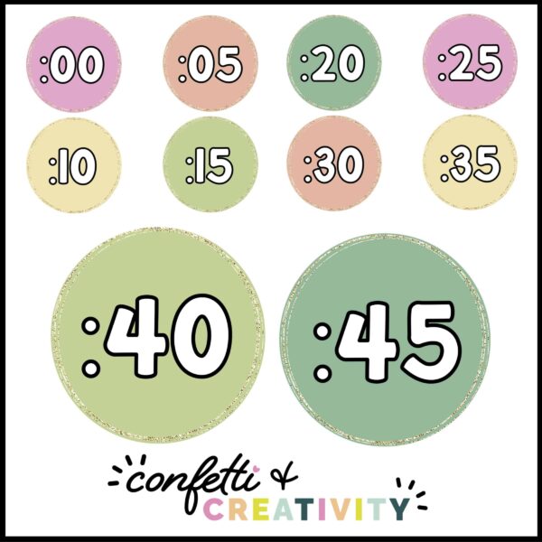 Retro Clock Labels 2 Shows clock labels from :00 to :45