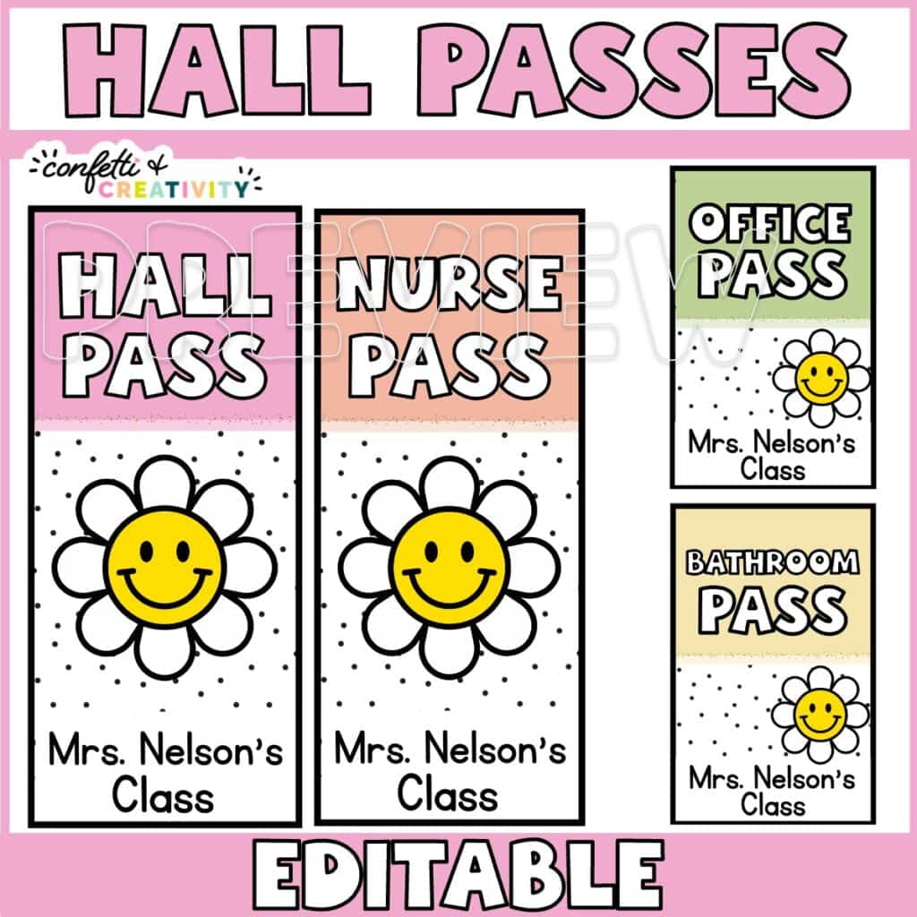 Shows cute hall passes with daisies