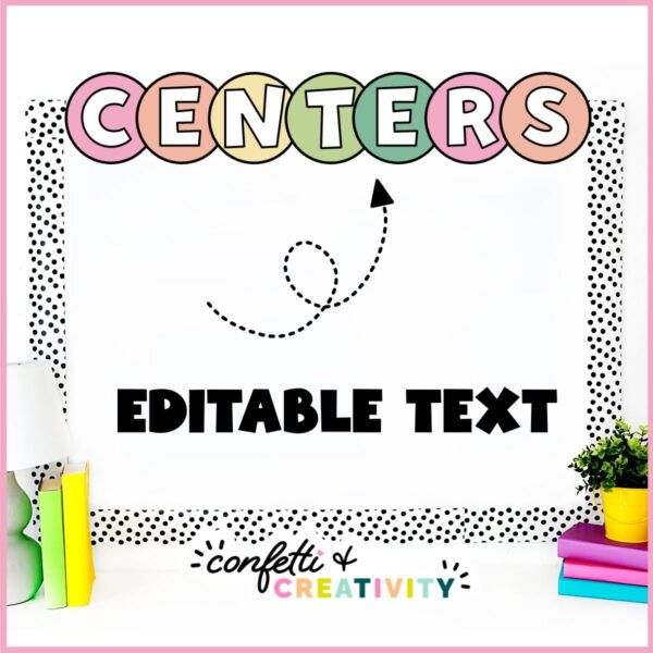 Retro Header Preview 2 Shows "centers" at the top of a bulletin board with the bulletin board borders with black and white polka dotes
