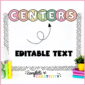 Shows "centers" at the top of a bulletin board with the bulletin board borders with black and white polka dotes