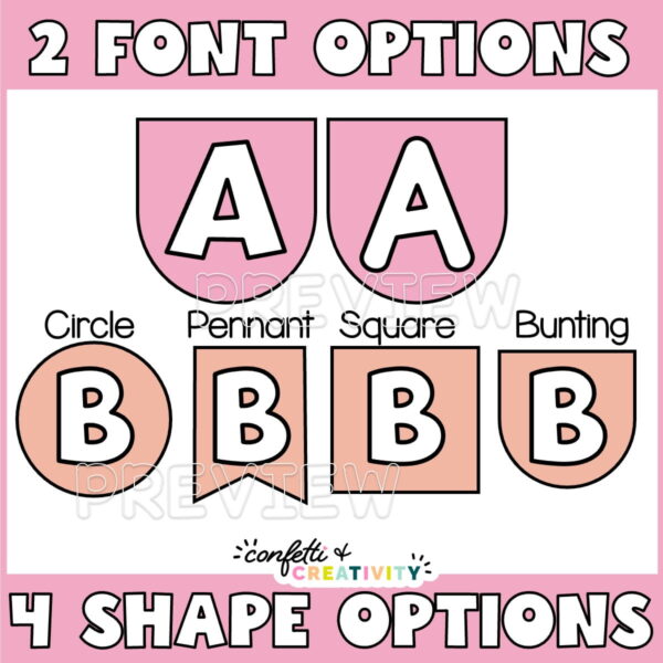 Retro Header Preview 3 Shows 2 font and 4 shape options for the classroom headers