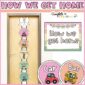 Shows the dismissal chart set up on the classroom door with a ribbon