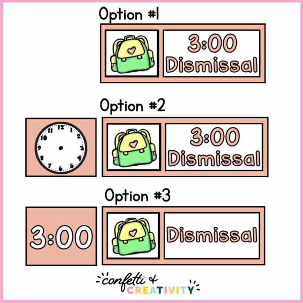 Retro Visual Schedule - Set up Options Shows 3 different options for how to set up the visual schedule with different clock options