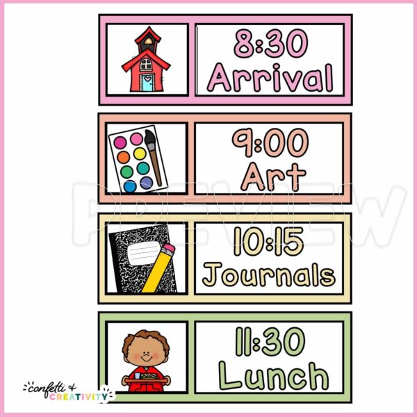 Retro Visual Schedule - Example Set Up Shows the visual schedule set up with clipart options