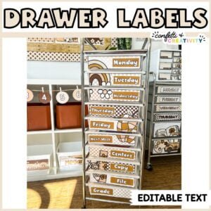 Editable Neutral 10 Drawer Rolling Cart Labels Set