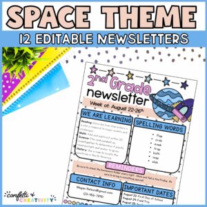 Shows the space newsletter on a stock photo table
