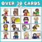 Shows 16 example classroom jobs with clipart with the text "30 cards" at the top of the image