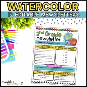 Shows the watercolor newsletter on a stock photo table
