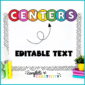 Shows "centers" at the top of a bulletin board with the bulletin board borders with black and white polka dotes