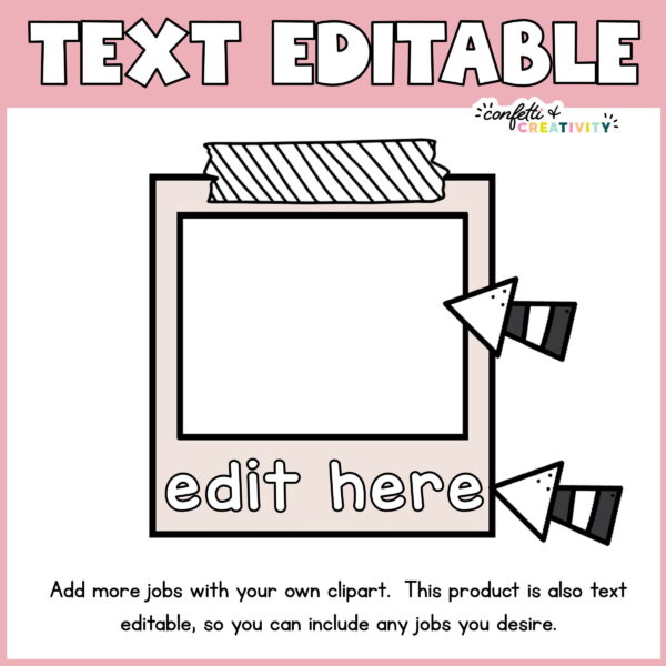 Boho Neutral Classroom Jobs - Editable Job Card Frames Shows a frame that is editable to create the classroom job cards