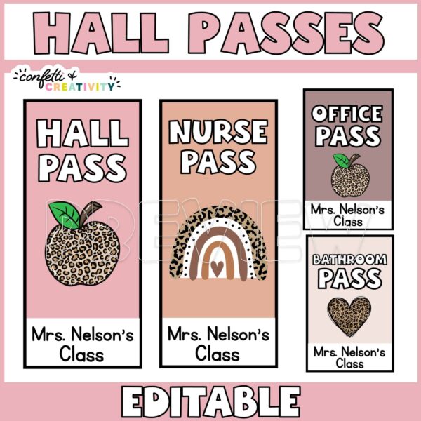 Shows 3 examples of printable hall passes