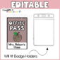 Shows hall passes that fit inside of a plastic lanyard