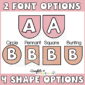 shows 2 different text options and 4 different shape posters that be used to create different subject headers at the top of the board or anywhere in the classroom