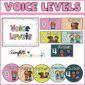 Shows Examples of the voice level cards that can be used to help with classroom management