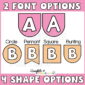 Shows 2 different font options included as well as 4 different shapes that can be used.