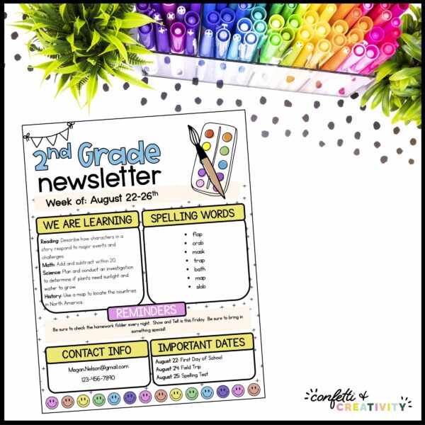 Bright and Simple Newsletters - Stock Photo with Example Newsletter Shows a stock photo with an example of a classroom newsletter on it