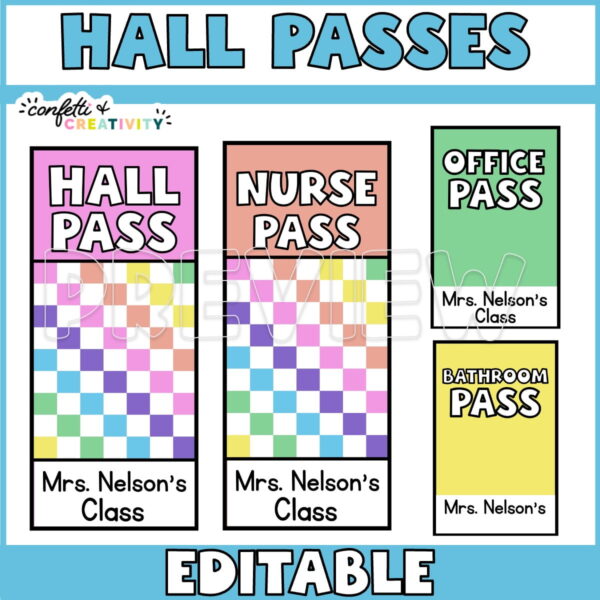 Shows brightly colored hall passes