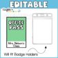 Shows an example of a hall pass that can be added to a lanyard