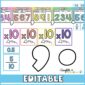 Shows a close up of place value posters with decimals, commas, and values that go up to billions