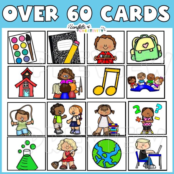 Bright and Simple Visual Schedule - Example Cards Shows many different clipart versions that can be used to set up the classroom schedule