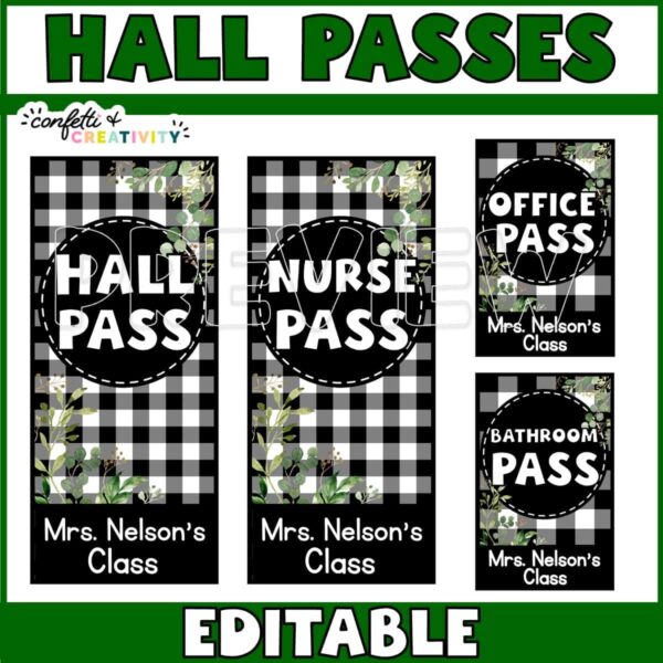 Shows Cover Photo for Farmhouse Hall Passes. Includes farmhouse decorations like wreaths and buffalo plaid