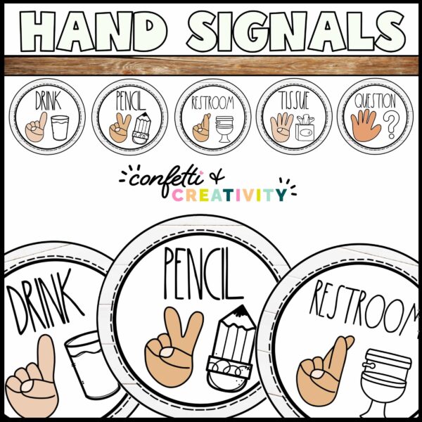 Shows Cover Photo for Farmhouse themed hand signals for the classroom