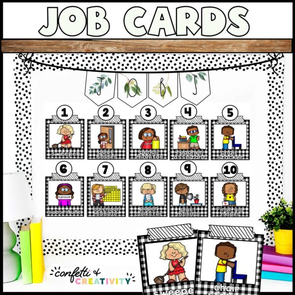 Shows a Preview photo for what the classroom jobs display can look like on a bulletin board