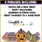 Shows alternative phrases that a teacher could use to decorate their bulletin board for Halloween. Each phrase is related to reading and fostering a love for reading in the classroom