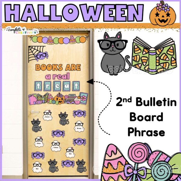 Halloween Door Decor - "Books Are a Real Treat" Shows Stock photo with a phrase "Books are a real treat" to celebrate Reading