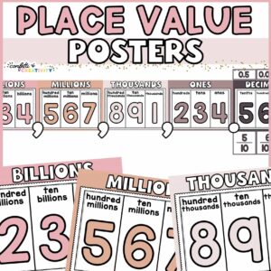Shows the place value poster with decimals as well as with commas