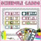Shows the visual schedule cards on a stock photo bulletin board