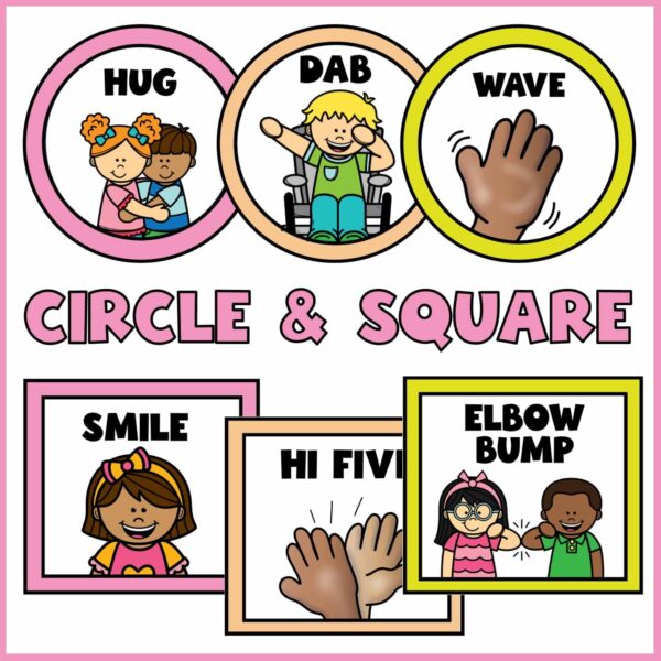 Bold Brights Morning Greeting Signs - Squares and Circles Shows different sizes and shapes that the morning greetings can come on