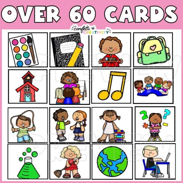 Bold Brights Visual Schedule - Shows items that can be added to the schedule Shows many of the 60 different options of items that can be put on the visual schedule. Includes specials like art, and other activities in the classroom like journals, reading, and many others
