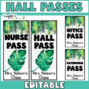 Shows many different examples of tropical printable hall passes with the text "hall passes"
